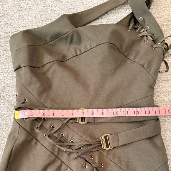 NWOT L.A.M.B. Gwen Stefani Green Lace Up Asymmetrical  Y2K Dress Size 6 - Picture 13 of 15